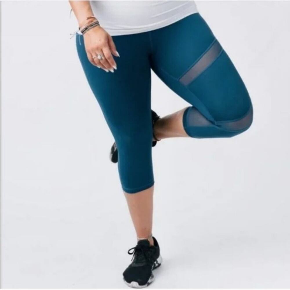 Zyia Brillant Blue Mesh Hif Waist Crop Corsair Leggings 12